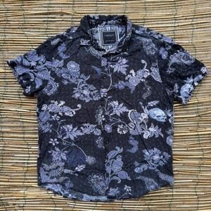 Denim & Flower Ricky Singh Black Floral Vacation Shirt Men's Medium Short Sleeve